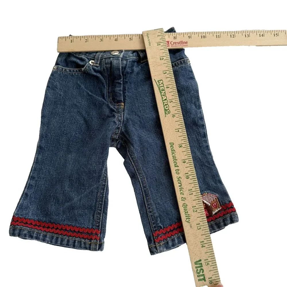 Y2K Gymboree Baby Girl Gingerbread House Jeans Denim Pants Embroidered Sz 6-12 M